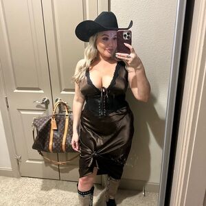 Brown Satin Lace-Up Dress